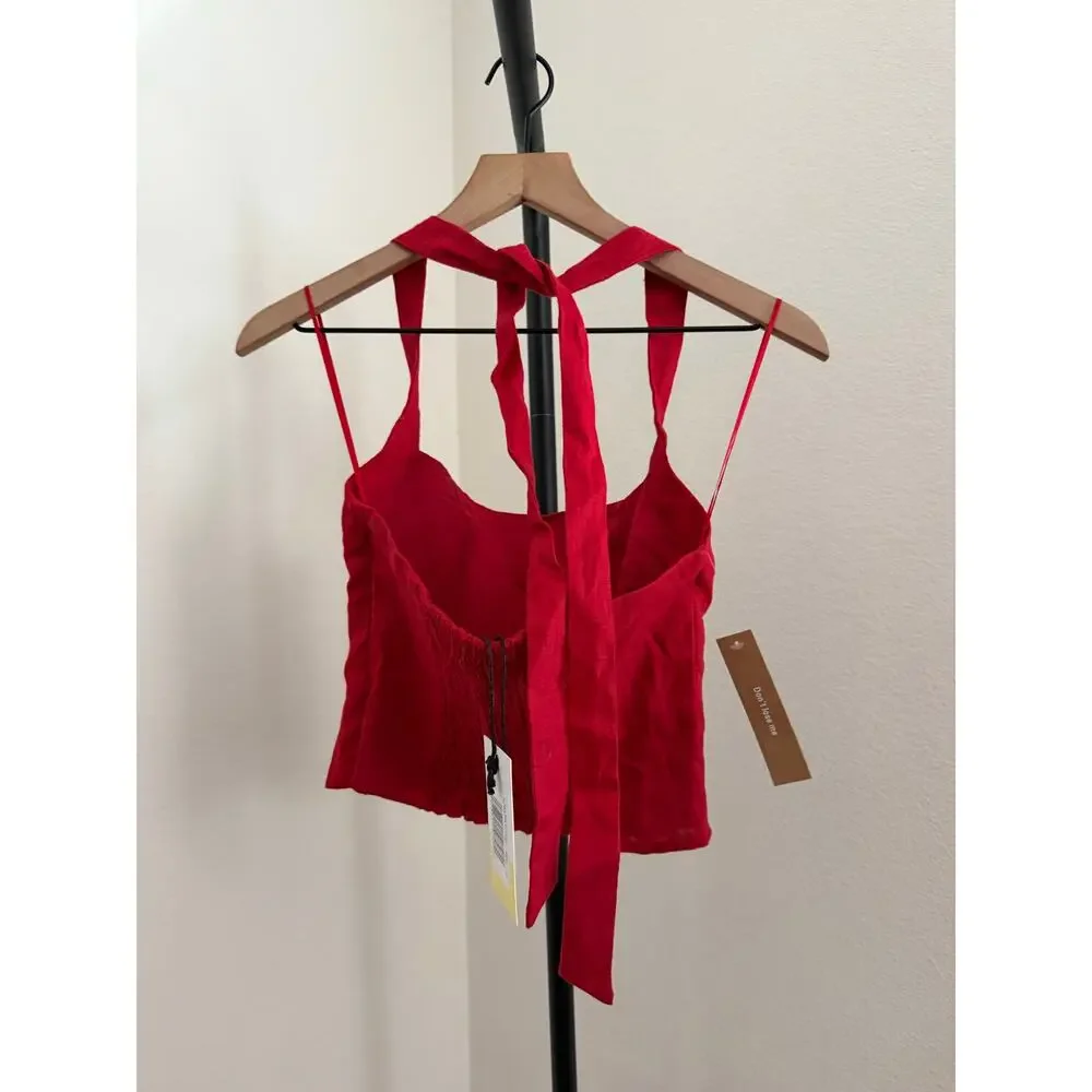 $169 New Kourt Dixie red linen halter top blouse size 2